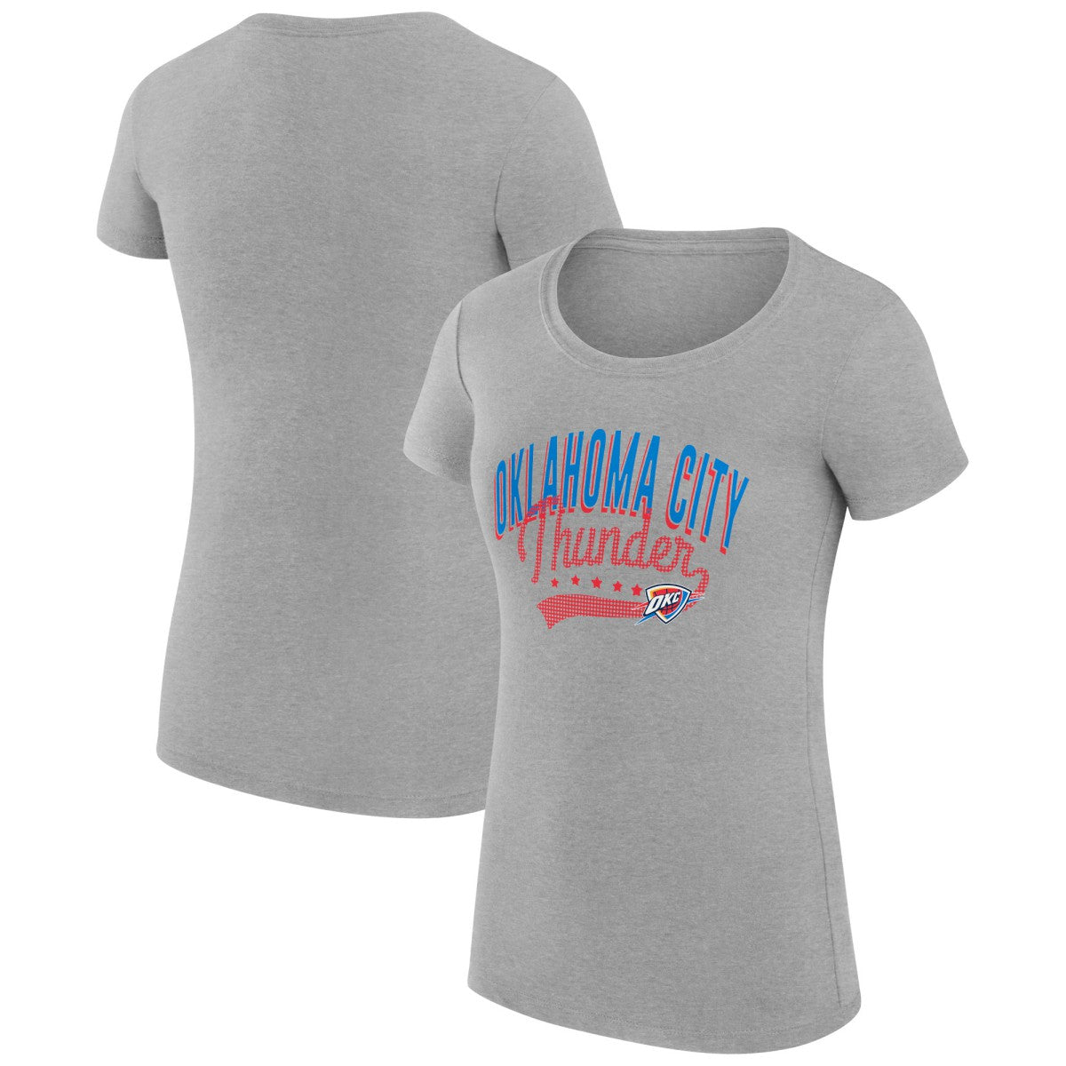 Oklahoma City Thunder G-III 4Her by Carl Banks Women's Super-Slim Fit Lightweight Filigree Logo T-Shirt - Heather Gray for sale | NBA