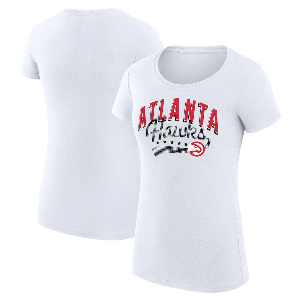 Atlanta Hawks G-III 4Her by Carl Banks Women's Super-Slim Fit Lightweight Filigree Logo T-Shirt - White on sale | NBA