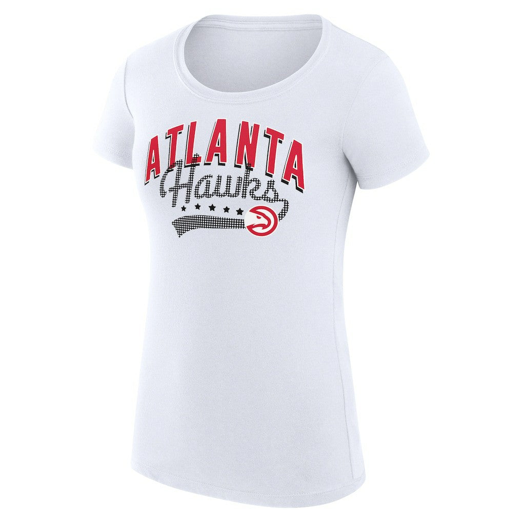 Atlanta Hawks G-III 4Her by Carl Banks Women's Super-Slim Fit Lightweight Filigree Logo T-Shirt - White on sale | NBA