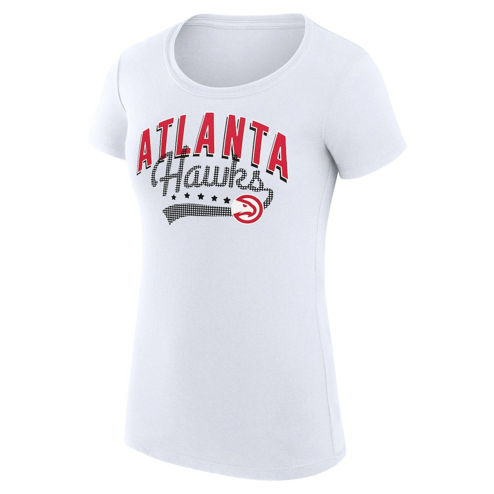 Atlanta Hawks G-III 4Her by Carl Banks Women's Super-Slim Fit Lightweight Filigree Logo T-Shirt - White on sale | NBA