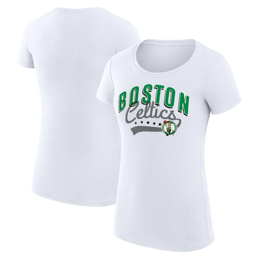Boston Celtics G-III 4Her by Carl Banks Women's Super-Slim Fit Lightweight Filigree Logo T-Shirt - White online | NBA