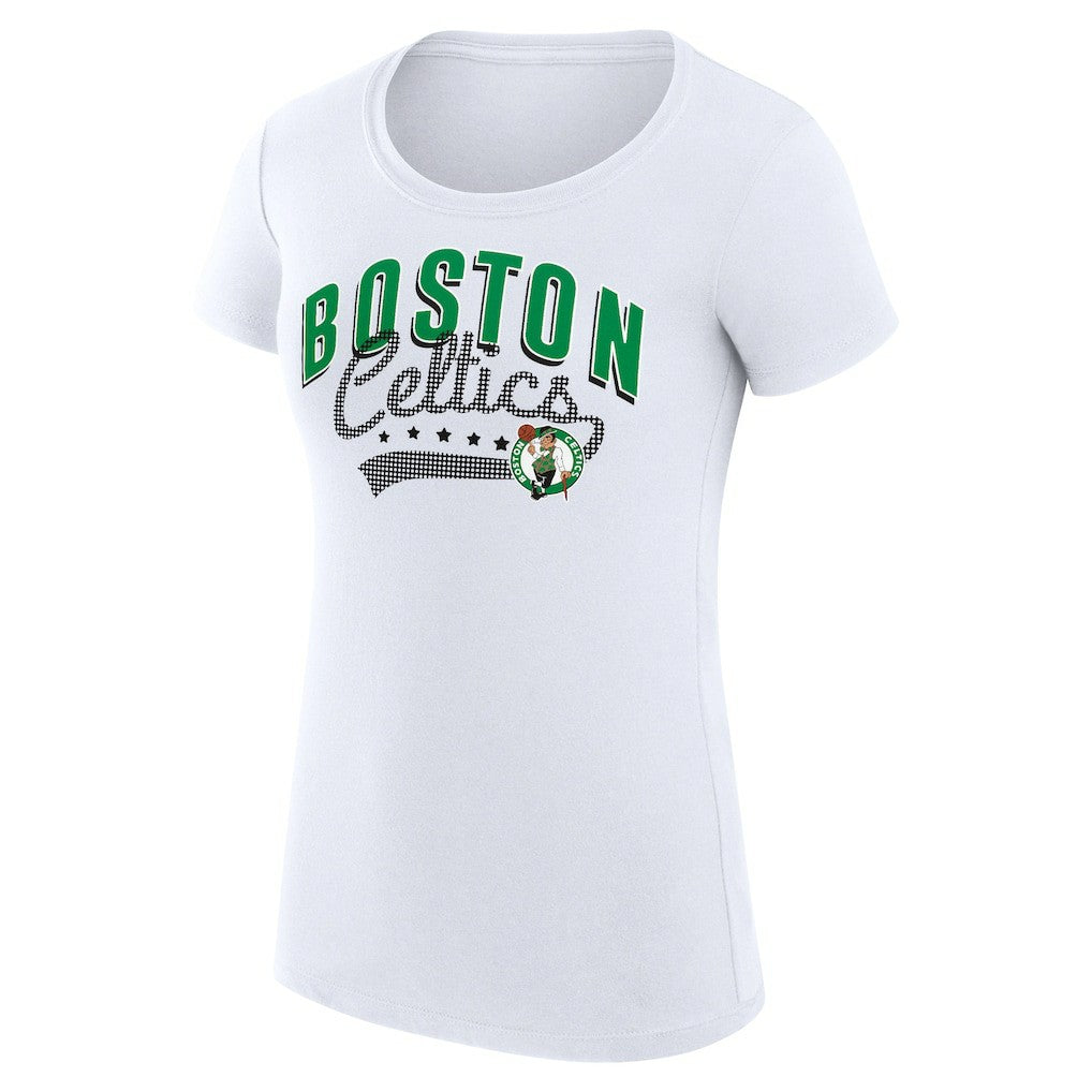 Boston Celtics G-III 4Her by Carl Banks Women's Super-Slim Fit Lightweight Filigree Logo T-Shirt - White online | NBA
