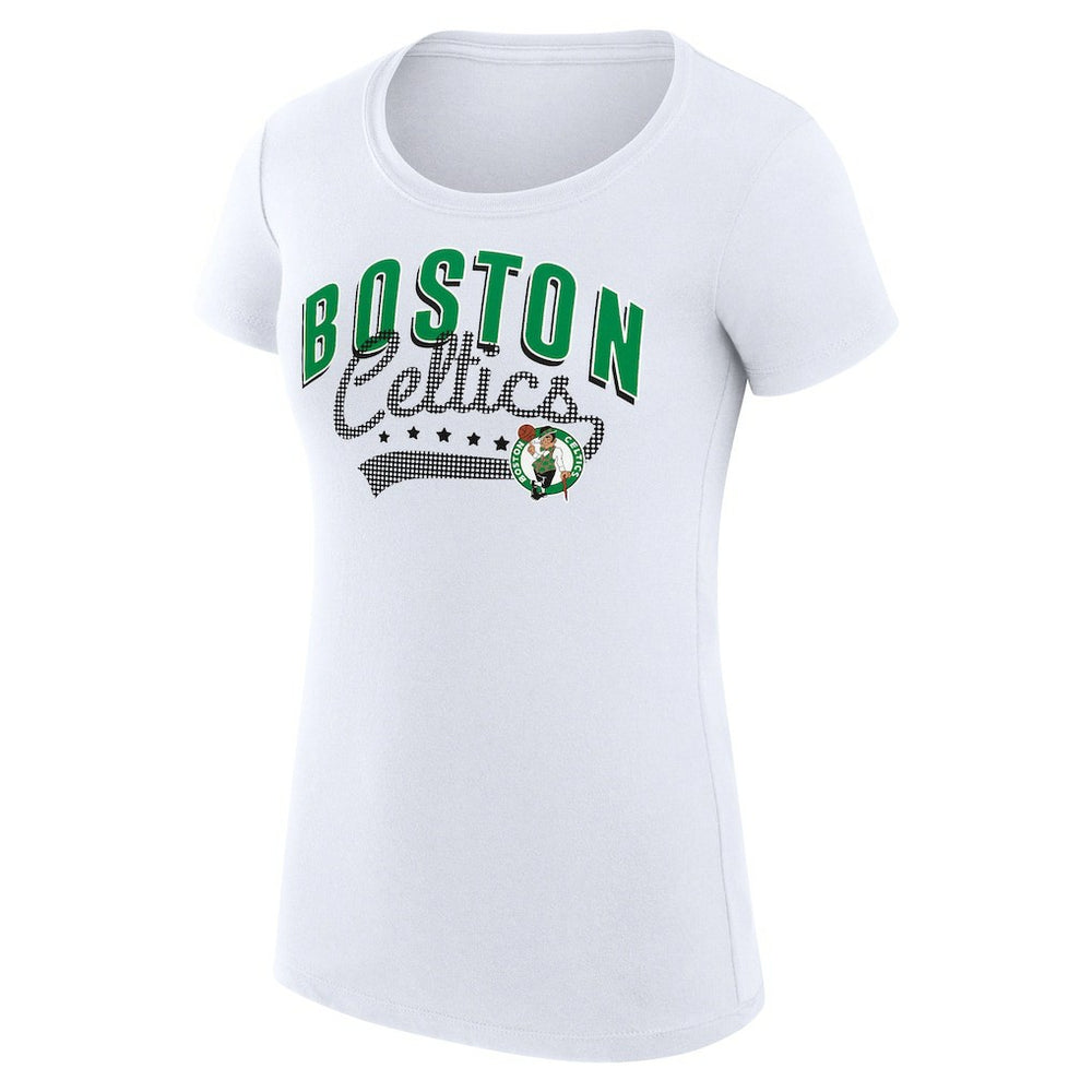 Boston Celtics G-III 4Her by Carl Banks Women's Super-Slim Fit Lightweight Filigree Logo T-Shirt - White online | NBA