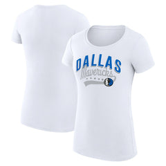 Dallas Mavericks G-III 4Her by Carl Banks Women's Super-Slim Fit Lightweight Filigree Logo T-Shirt - White on sale | NBA