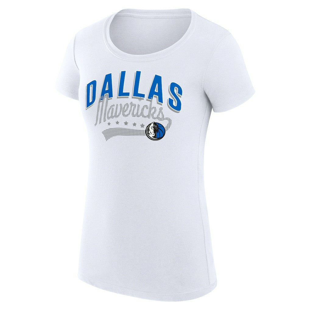 Dallas Mavericks G-III 4Her by Carl Banks Women's Super-Slim Fit Lightweight Filigree Logo T-Shirt - White on sale | NBA