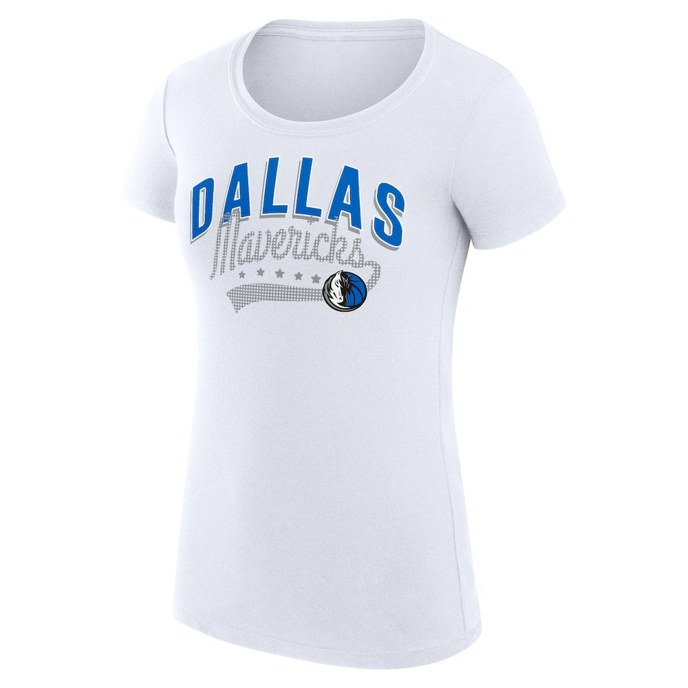 Dallas Mavericks G-III 4Her by Carl Banks Women's Super-Slim Fit Lightweight Filigree Logo T-Shirt - White on sale | NBA