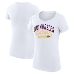 Los Angeles Lakers G-III 4Her by Carl Banks Women's Super-Slim Fit Lightweight Filigree Logo T-Shirt - White discount | NBA