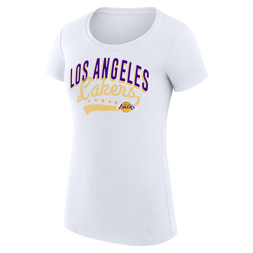 Los Angeles Lakers G-III 4Her by Carl Banks Women's Super-Slim Fit Lightweight Filigree Logo T-Shirt - White discount | NBA