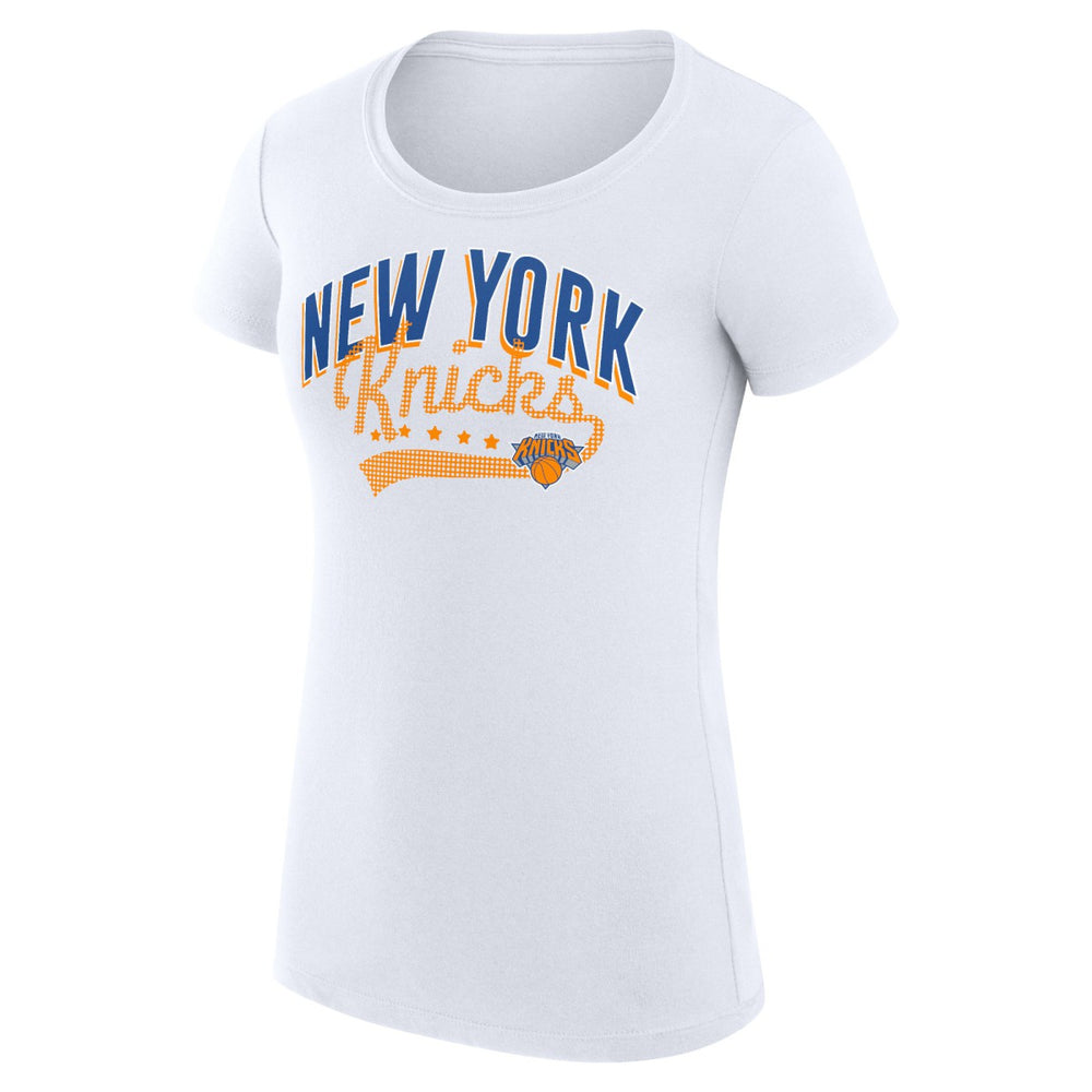 New York Knicks G-III 4Her by Carl Banks Women's Super-Slim Fit Lightweight Filigree Logo T-Shirt - White online | NBA