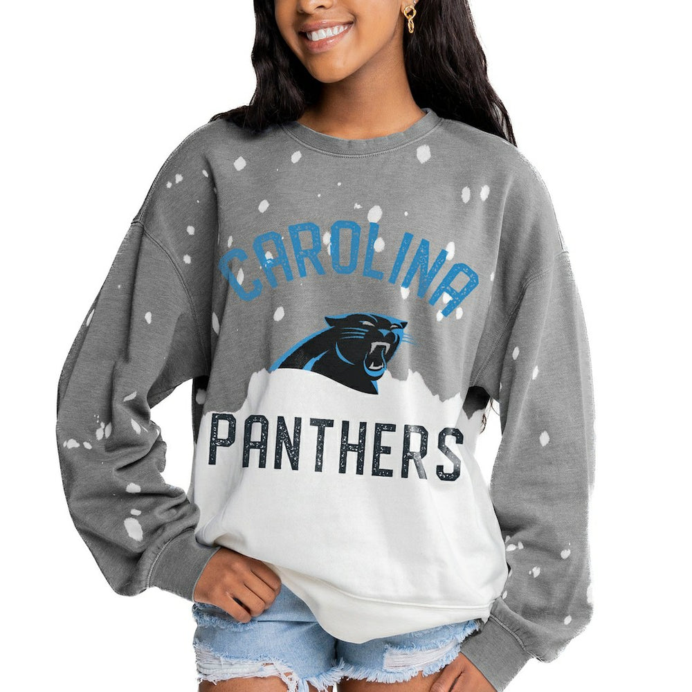 Carolina Panthers Gameday Couture Women's Oversized Coin Toss Faded French Terry Tri-Blend Pullover Sweatshirt | NFL Discount
