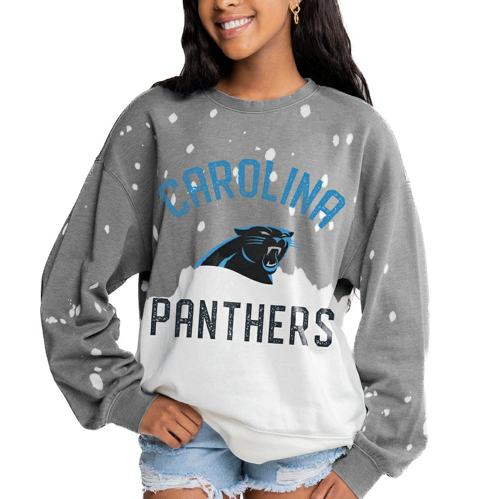 Carolina Panthers Gameday Couture Women's Oversized Coin Toss Faded French Terry Tri-Blend Pullover Sweatshirt | NFL Discount