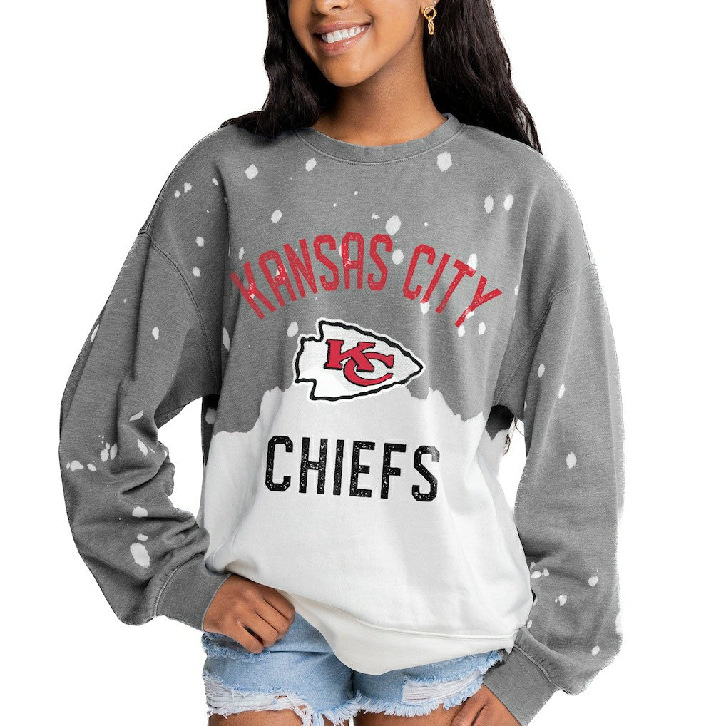 Kansas City Chiefs Gameday Couture Women's Oversized Coin Toss Faded French Terry Tri-Blend Pullover Sweatshirt | NFL Hot