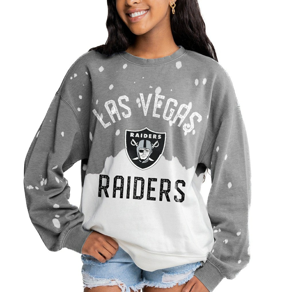 Las Vegas Raiders Gameday Couture Women's Oversized Coin Toss Faded French Terry Tri-Blend Pullover Sweatshirt | NFL Outlet
