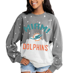 Miami Dolphins Gameday Couture Women's Oversized Coin Toss Faded French Terry Tri-Blend Pullover Sweatshirt | NFL New