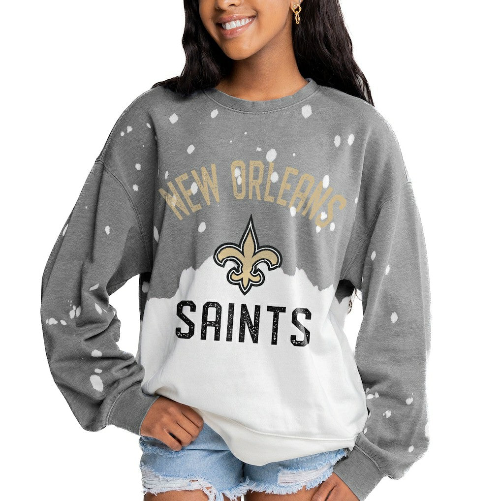 New Orleans Saints Gameday Couture Women's Oversized Coin Toss Faded French Terry Tri-Blend Pullover Sweatshirt | NFL Discount