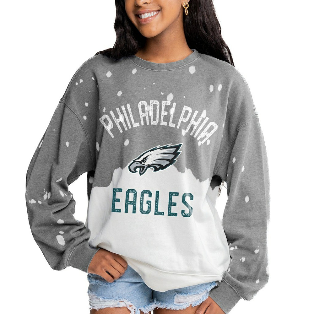 Philadelphia Eagles Gameday Couture Women's Oversized Coin Toss Faded French Terry Tri-Blend Pullover Sweatshirt | NFL Outlet