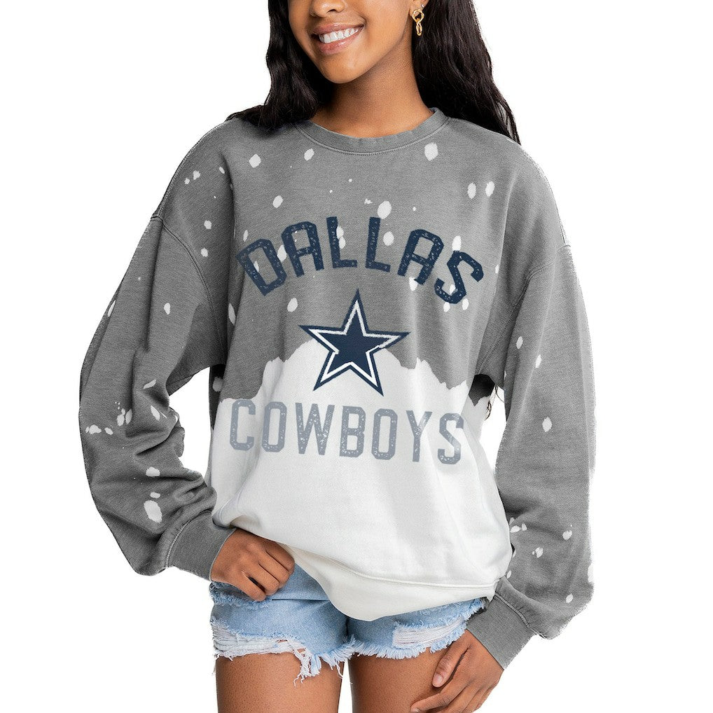 Dallas Cowboys Gameday Couture Women's Oversized Coin Toss Faded French Terry Tri-Blend Pullover Sweatshirt | NFL Online