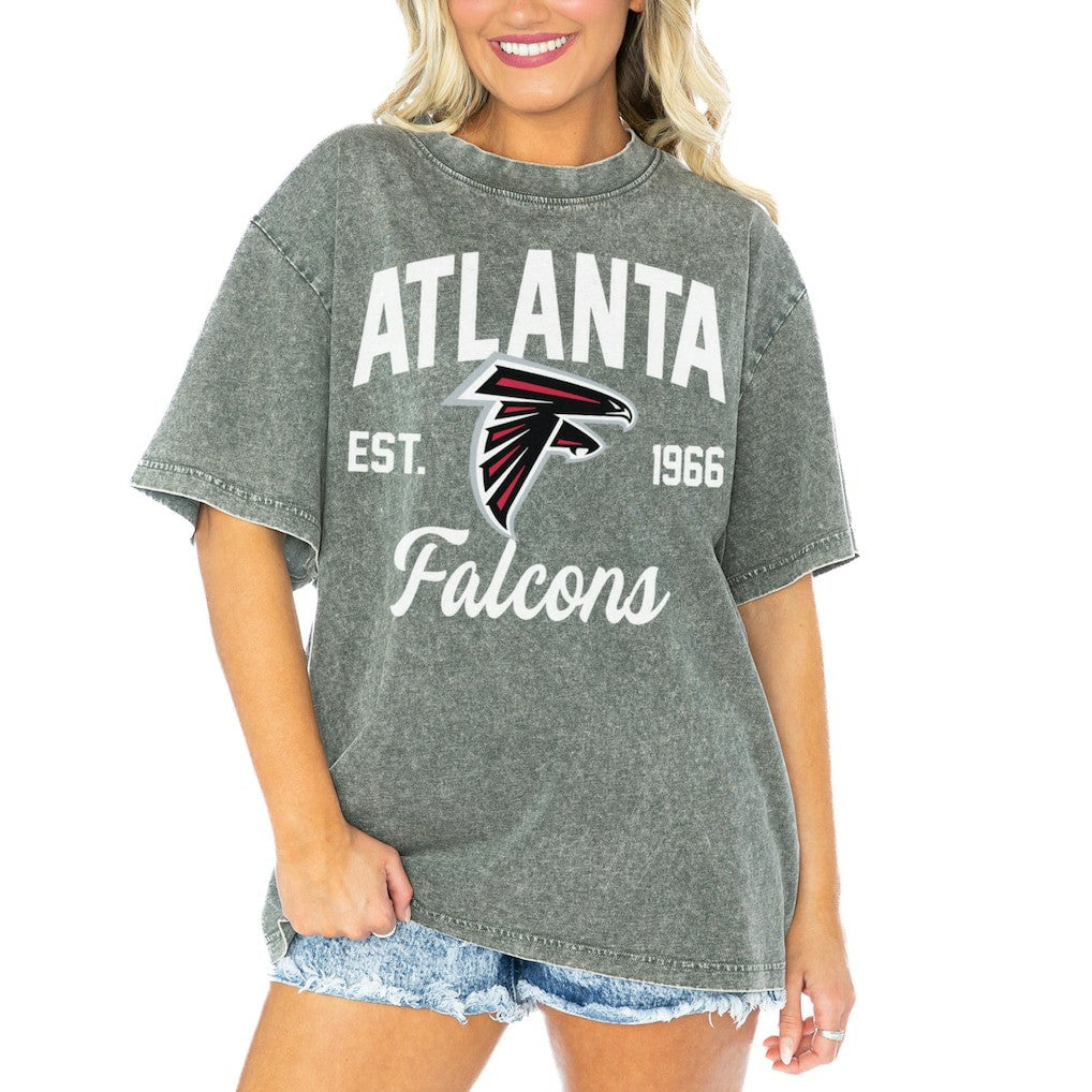 Atlanta Falcons Gameday Couture Women's Tackle Titan Boyfriend Washed T-Shirt | NFL Discount