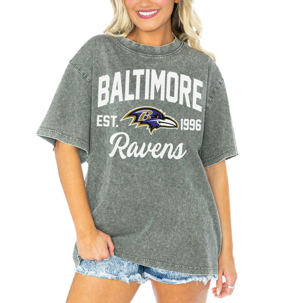 Baltimore Ravens Gameday Couture Women's Tackle Titan Boyfriend Washed T-Shirt | NFL Near me