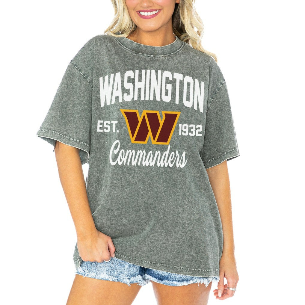 Washington Commanders Gameday Couture Women's Tackle Titan Boyfriend Washed T-Shirt | NFL On sale