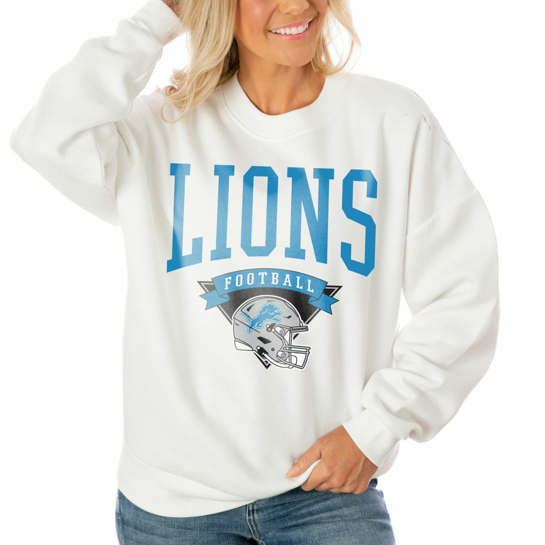 Detroit Lions Gameday Couture Women's Oversized Yard Line Tri-Blend Pullover Sweatshirt | NFL New