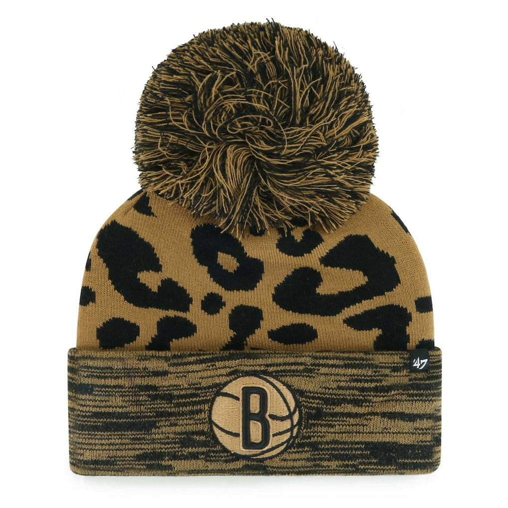 Leopard Brooklyn Nets '47 Women's Rosette Cuffed Knit Hat with Pom | NBA