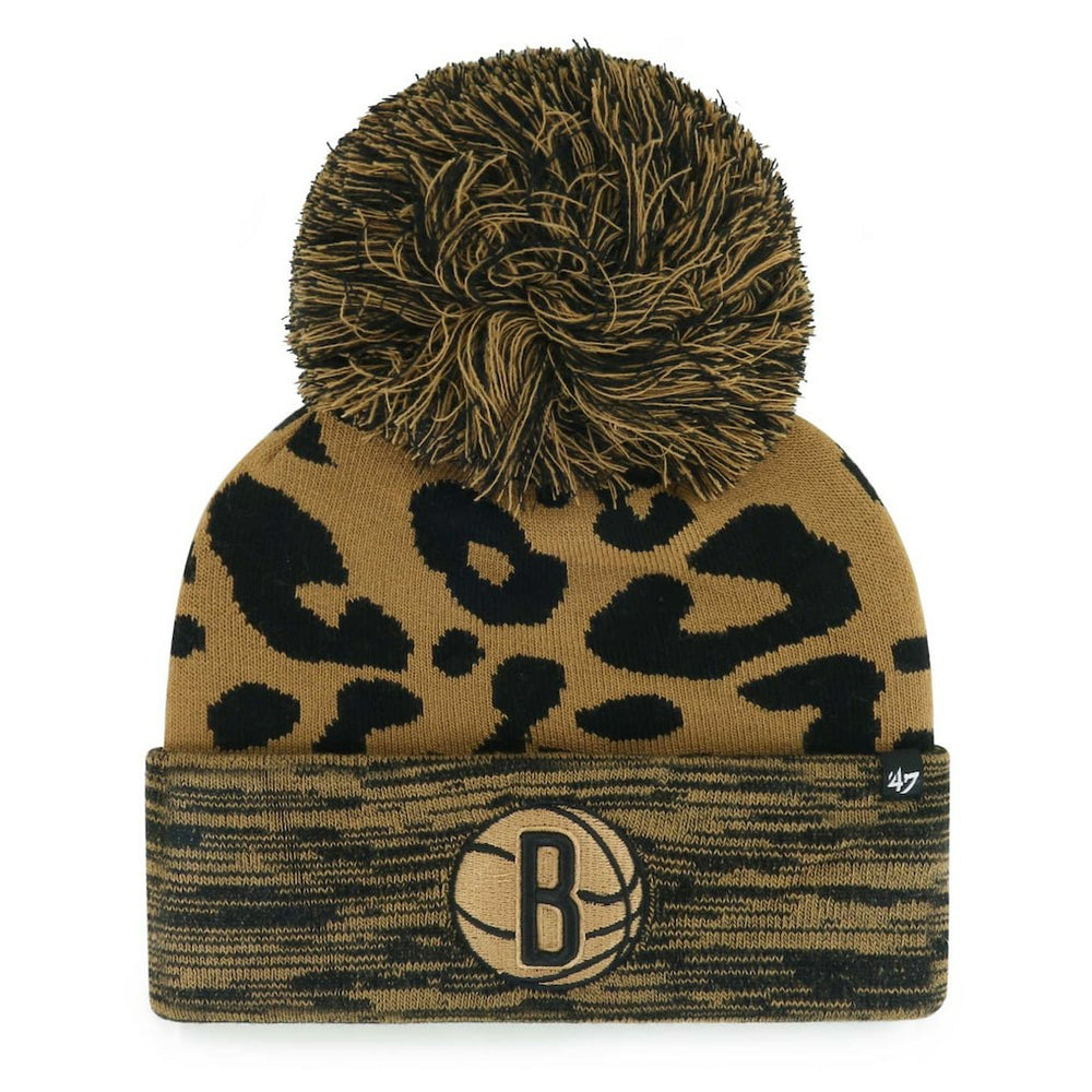 Leopard Brooklyn Nets '47 Women's Rosette Cuffed Knit Hat with Pom | NBA