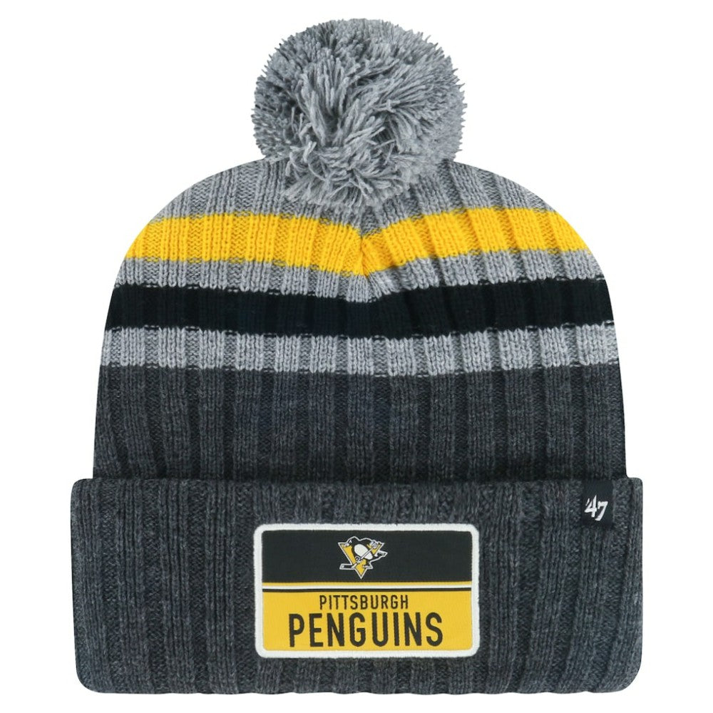 Pittsburgh Penguins '47 Stack Patch Cuffed Knit Hat with Pom -  NHL Hats