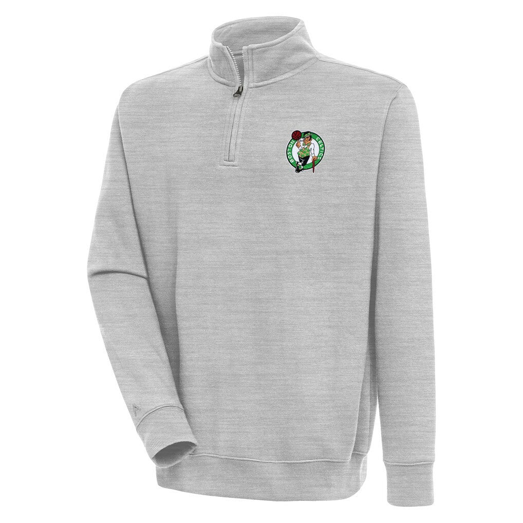 Heather Gray Boston Celtics Antigua Victory Quarter-Zip Pullover Top | NBA