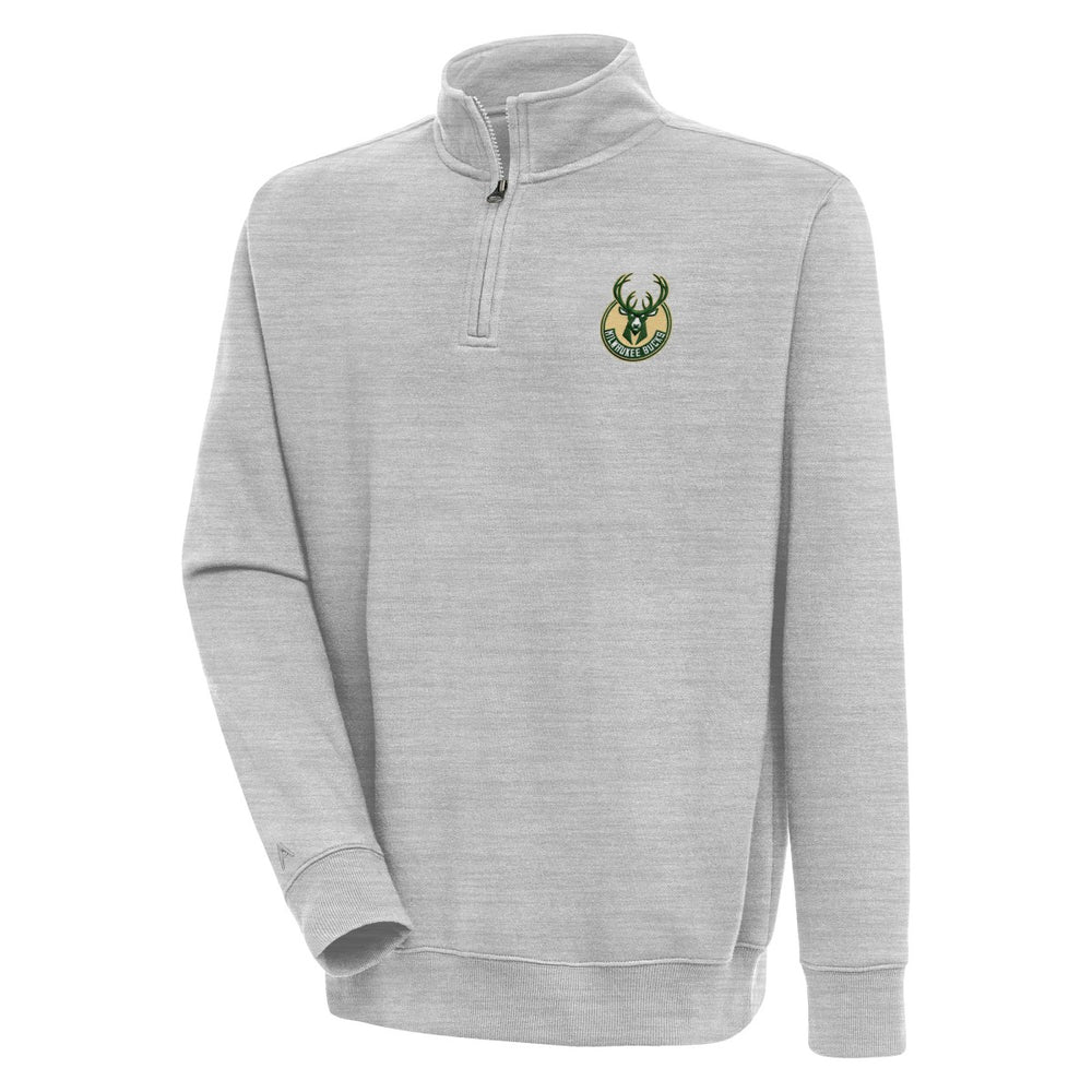 Heather Gray Milwaukee Bucks Antigua Victory Quarter-Zip Pullover Top | NBA