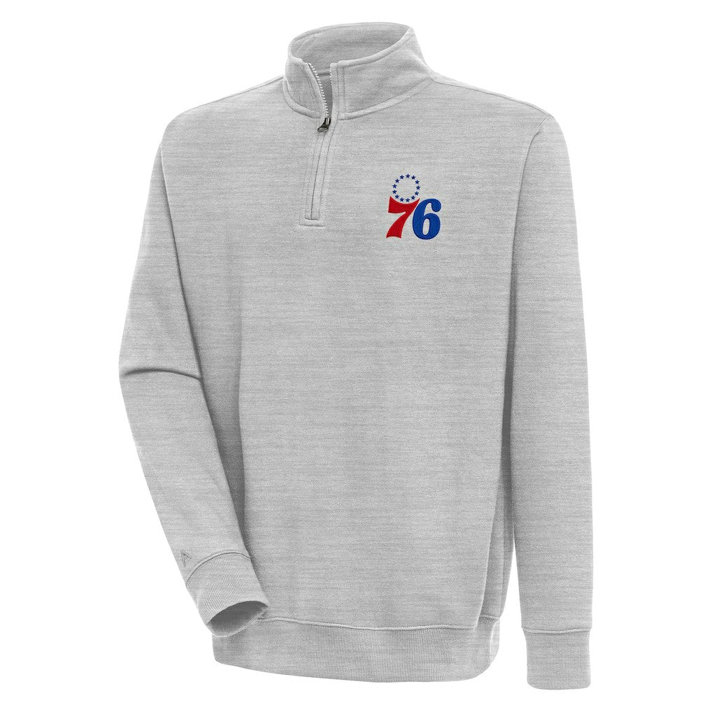Heather Gray Philadelphia 76ers Antigua Victory Quarter-Zip Pullover Top | NBA