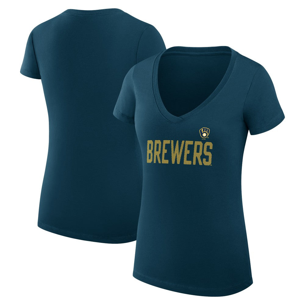 Milwaukee Brewers G-III 4Her by Carl Banks Women's Super-Slim Fit Lightweight Dot Print V-Neck T-Shirt - MLB T-shirts