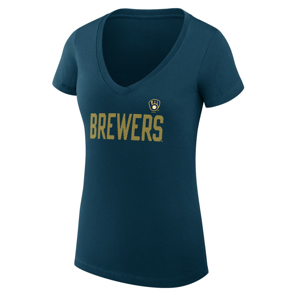 Milwaukee Brewers G-III 4Her by Carl Banks Women's Super-Slim Fit Lightweight Dot Print V-Neck T-Shirt - MLB T-shirts