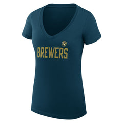 Milwaukee Brewers G-III 4Her by Carl Banks Women's Super-Slim Fit Lightweight Dot Print V-Neck T-Shirt - MLB T-shirts