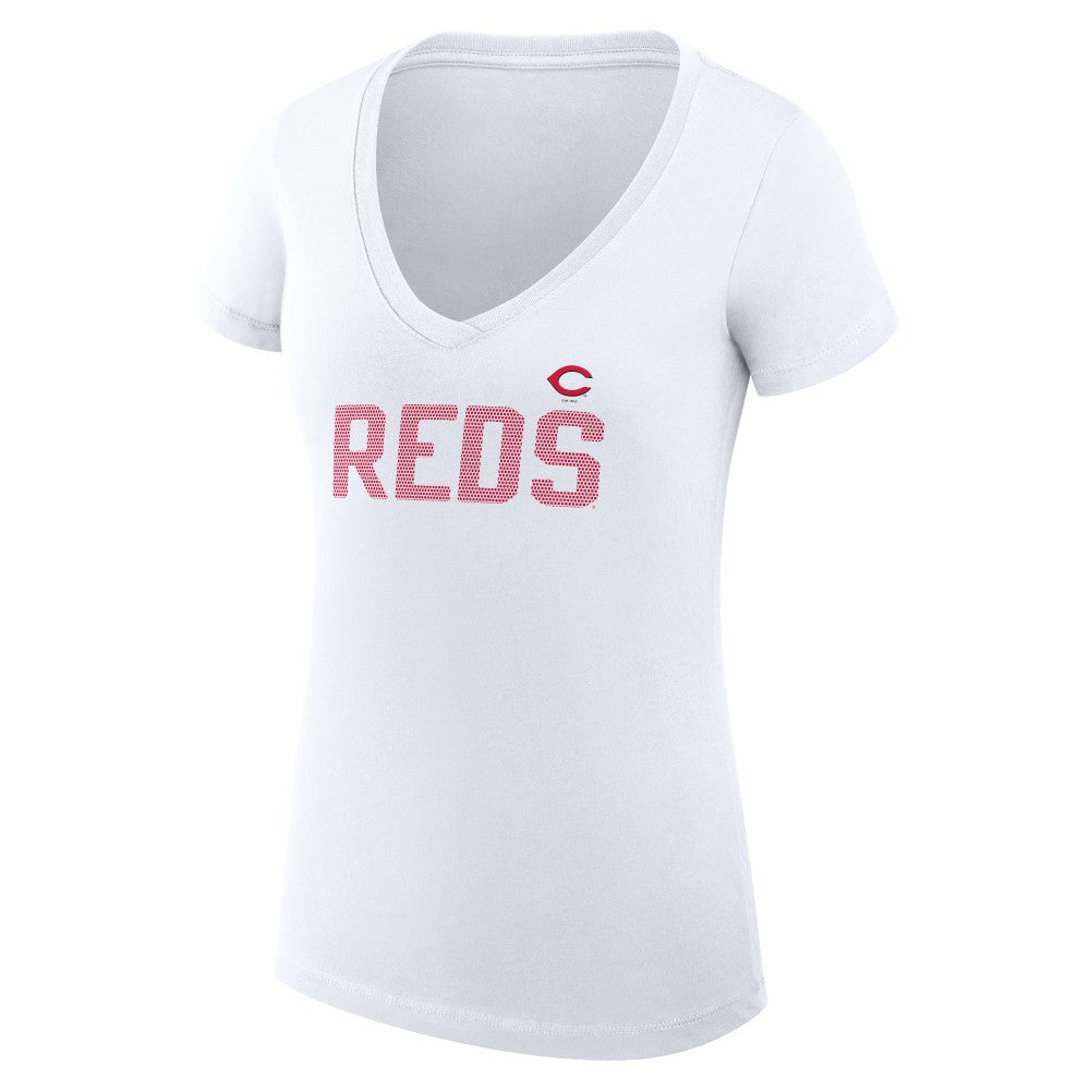 Cincinnati Reds G-III 4Her by Carl Banks Women's Super-Slim Fit Lightweight Dot Print V-Neck T-Shirt - MLB T-shirts