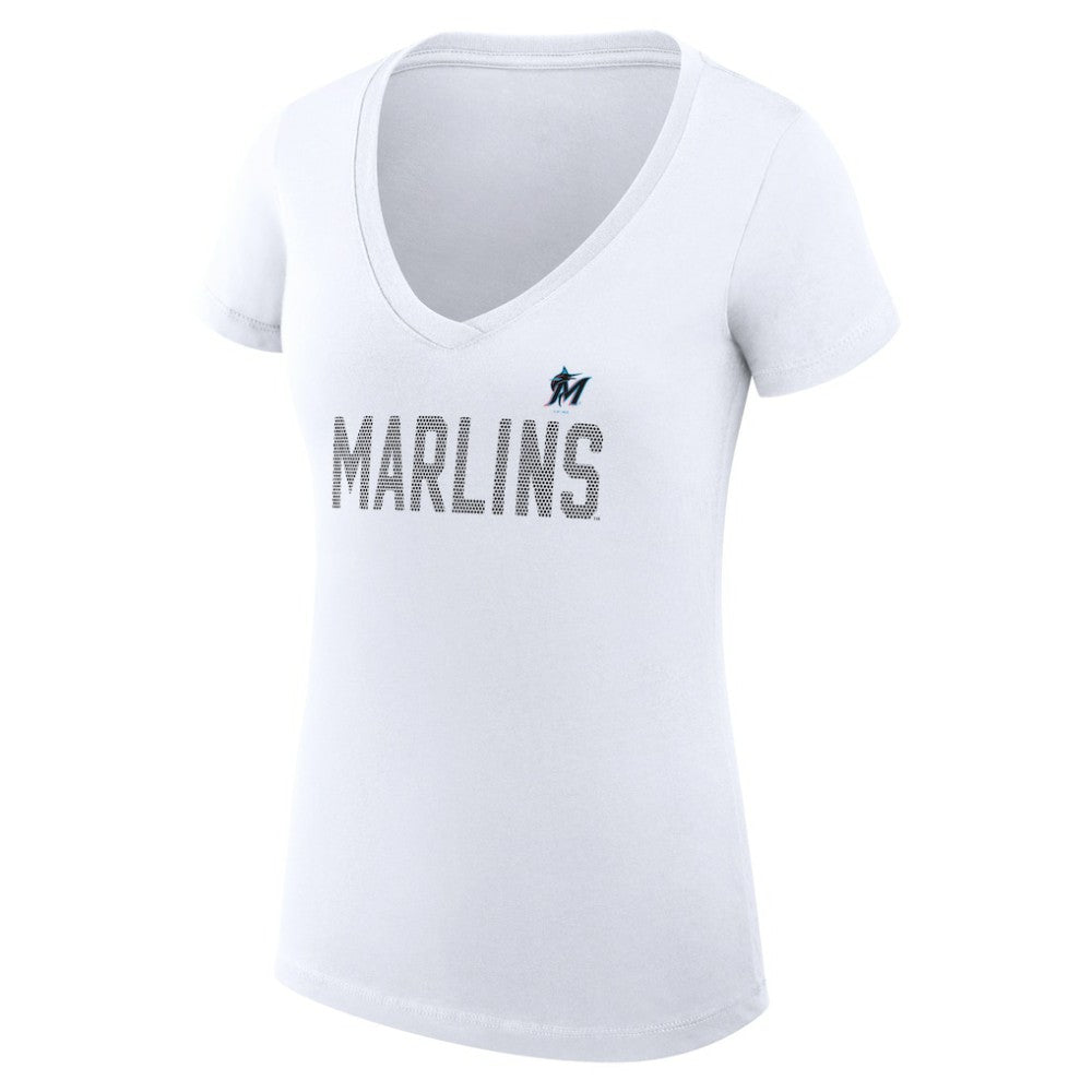 Miami Marlins G-III 4Her by Carl Banks Women's Super-Slim Fit Lightweight Dot Print V-Neck T-Shirt - MLB T-shirts