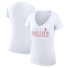 Philadelphia Phillies G-III 4Her by Carl Banks Women's Super-Slim Fit Lightweight Dot Print V-Neck T-Shirt - MLB T-shirts