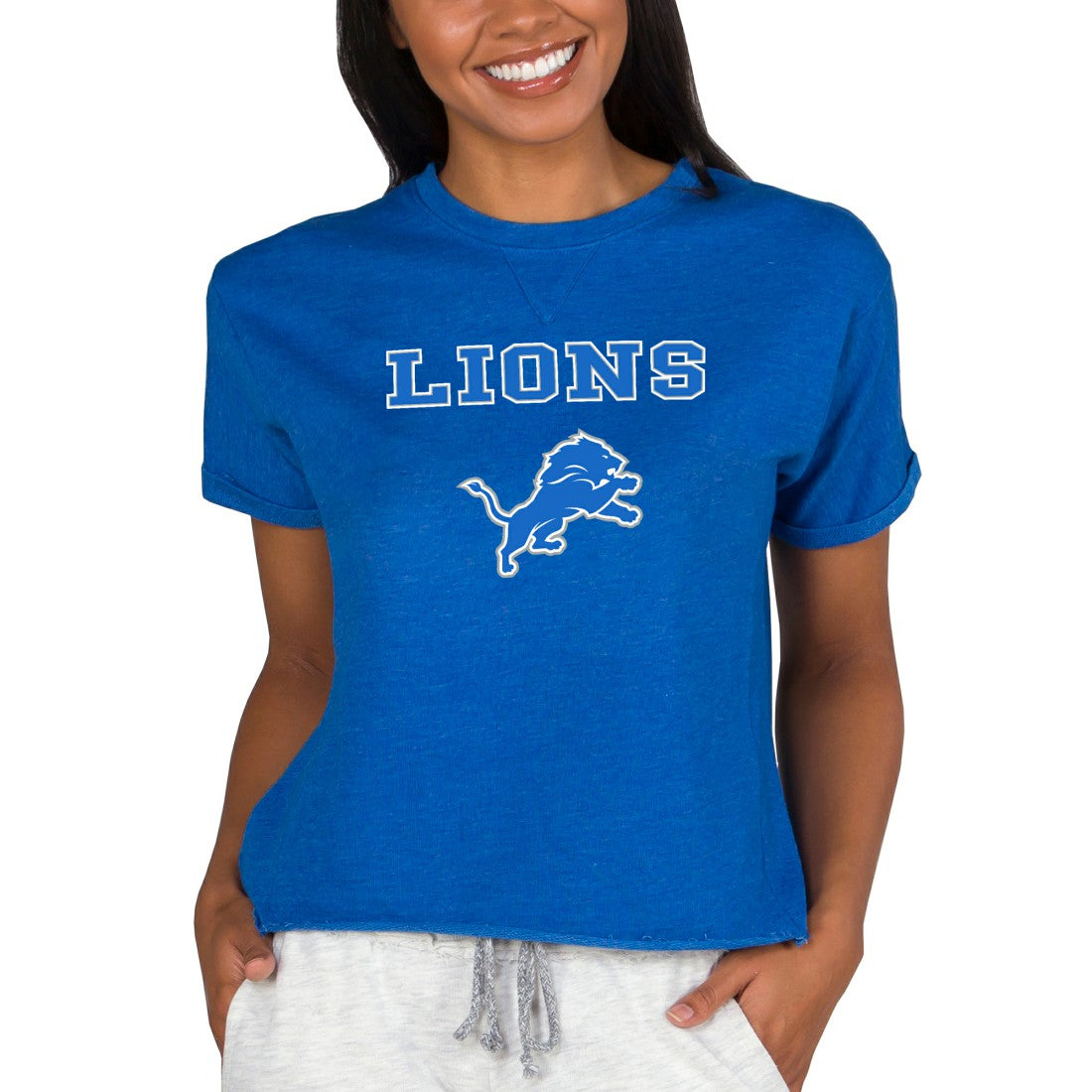 Detroit Lions Concepts Sport Women's Tri-Blend Mainstream Terry Short Sleeve Sweatshirt Top | NFL Sale
