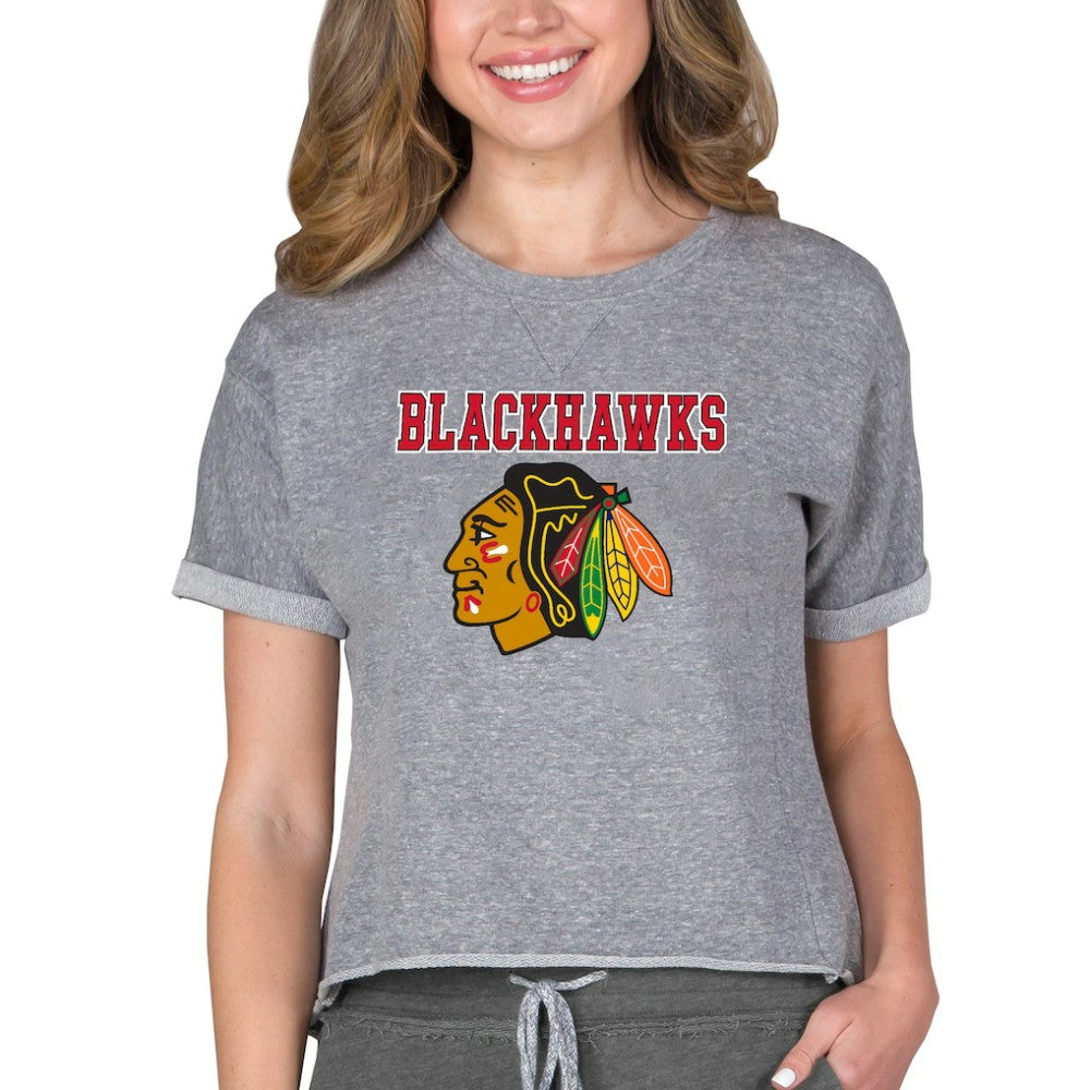 Chicago Blackhawks Concepts Sport Women's Tri-Blend Mainstream Terry Short Sleeve Sweatshirt Top -  NHL Sweatshirts