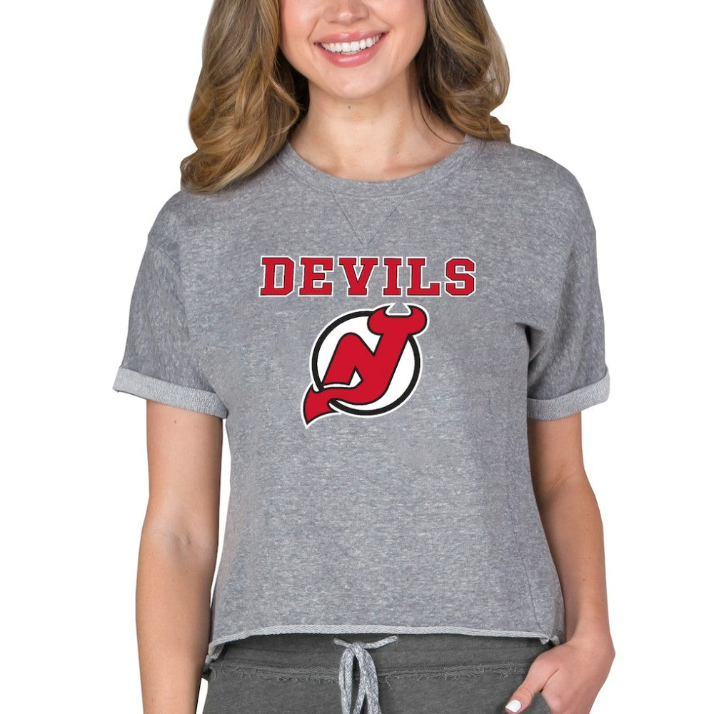 New Jersey Devils Concepts Sport Women's Tri-Blend Mainstream Terry Short Sleeve Sweatshirt Top -  NHL Sweatshirts