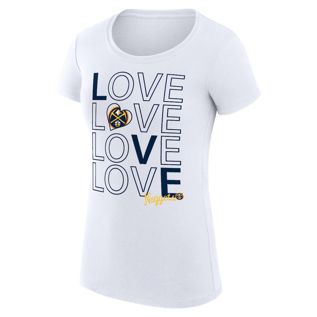 White Denver Nuggets G-III 4Her by Carl Banks Women's Super-Slim Fit Lightweight Basketball Love T-Shirt sale | NBA
