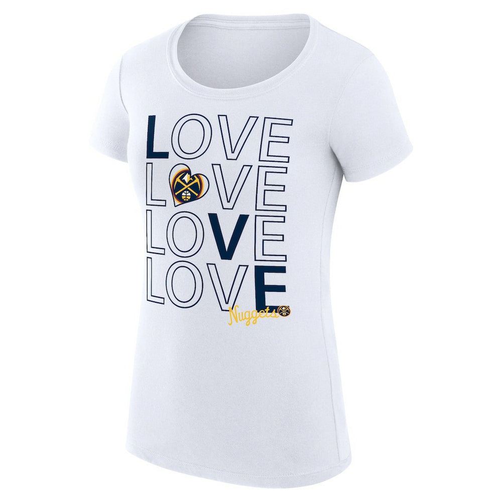 White Denver Nuggets G-III 4Her by Carl Banks Women's Super-Slim Fit Lightweight Basketball Love T-Shirt sale | NBA