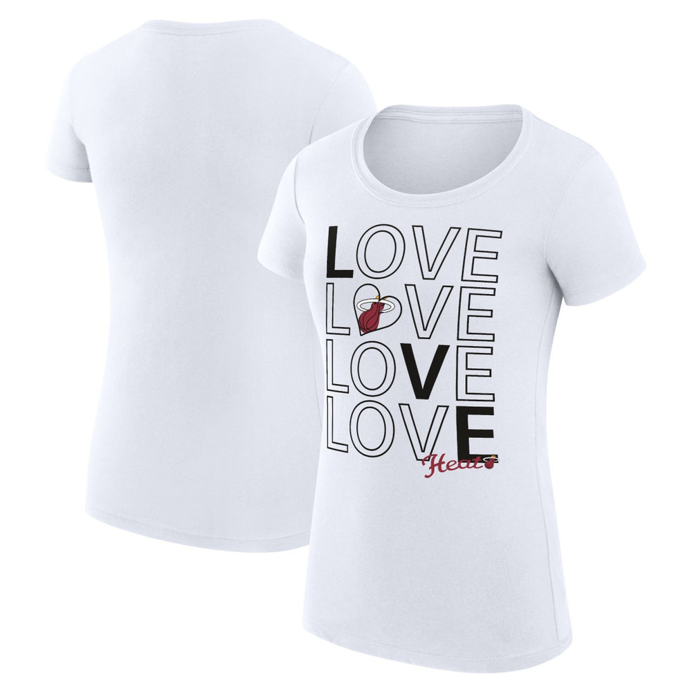 White Miami Heat G-III 4Her by Carl Banks Women's Super-Slim Fit Lightweight Basketball Love T-Shirt | NBA