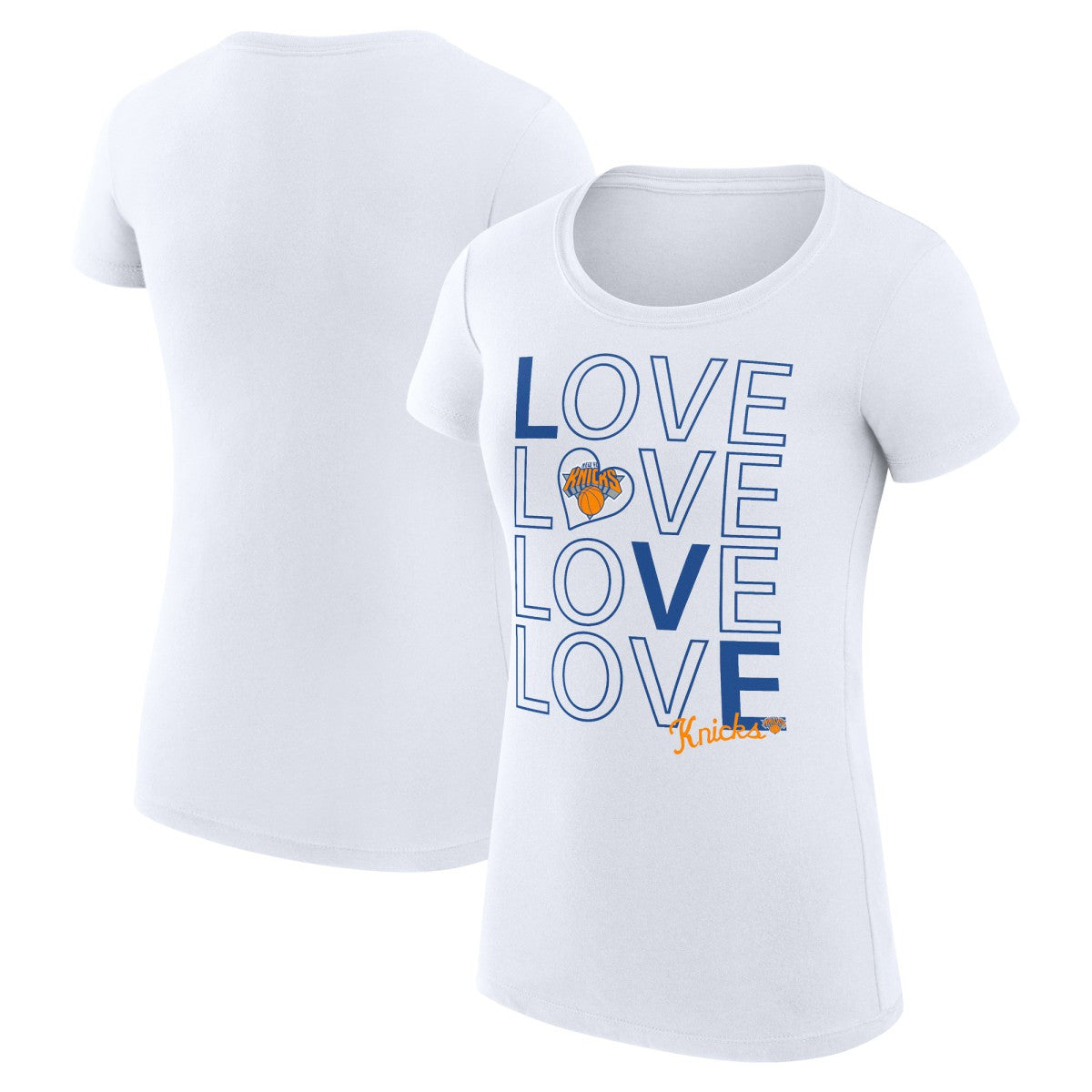 White New York Knicks G-III 4Her by Carl Banks Women's Super-Slim Fit Lightweight Basketball Love T-Shirt | NBA
