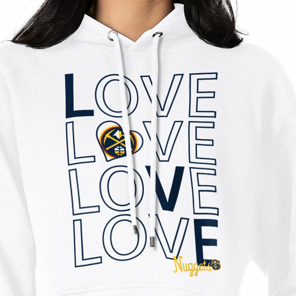 White Denver Nuggets G-III 4Her by Carl Banks Women's Basketball Love Fleece Pullover Hoodie sale | NBA