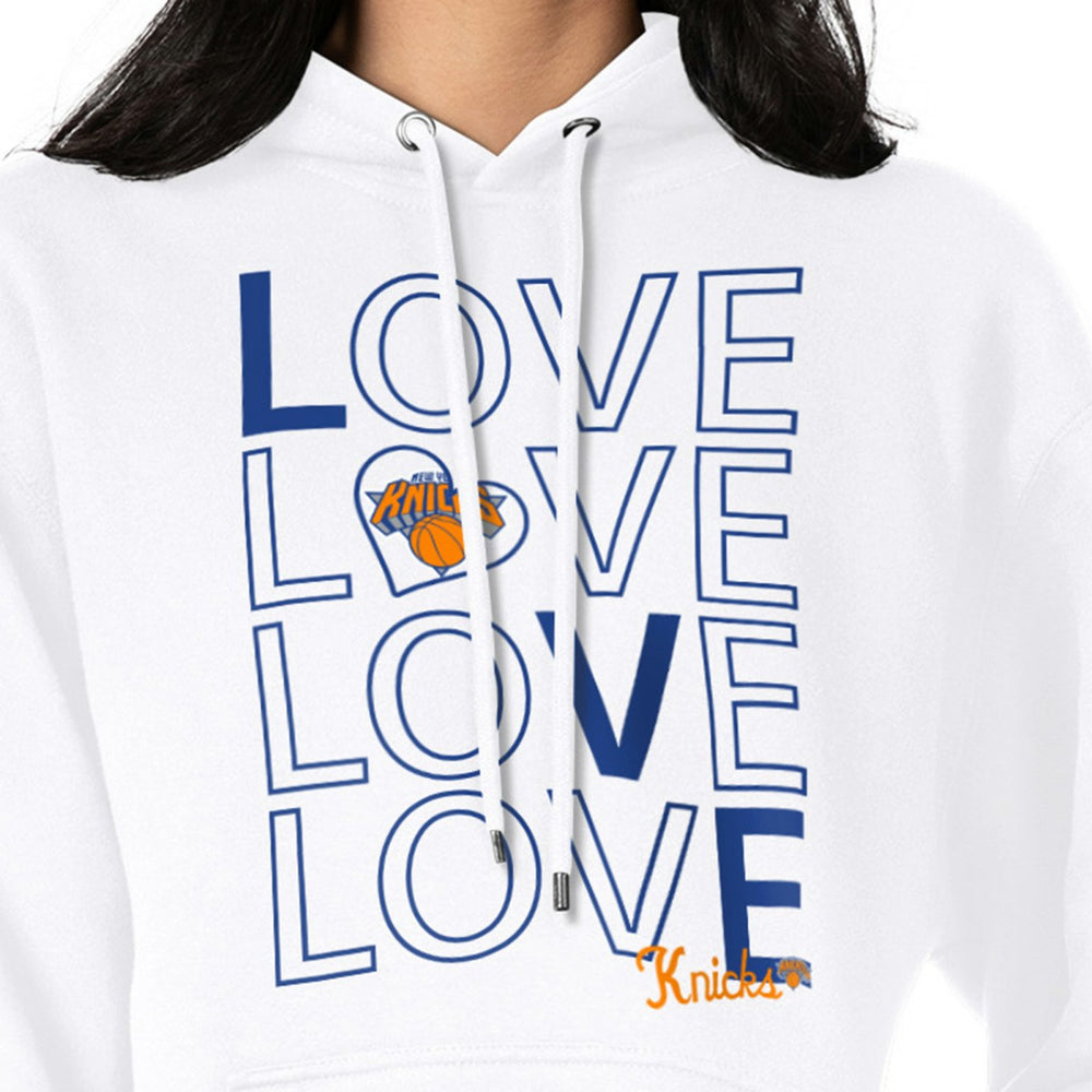White New York Knicks G-III 4Her by Carl Banks Women's Basketball Love Fleece Pullover Hoodie | NBA