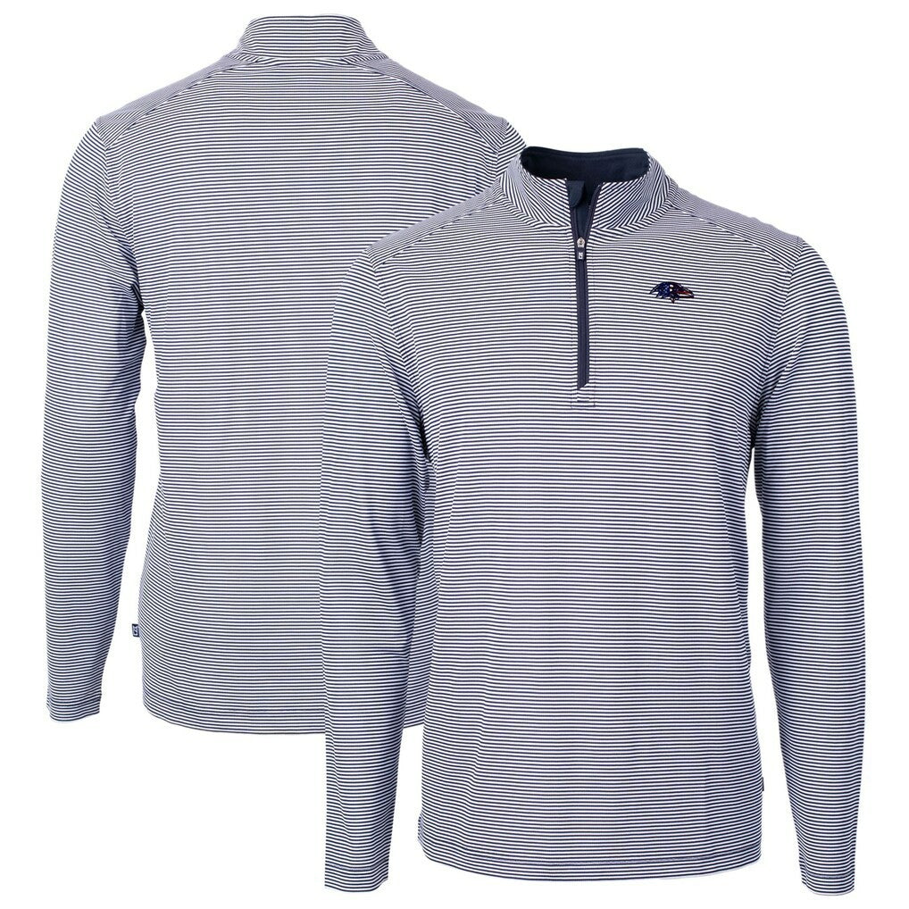 Baltimore Ravens Cutter & Buck Virtue Eco Pique Micro Stripe Recycled Quarter-Zip Pullover Top | NFL Sale