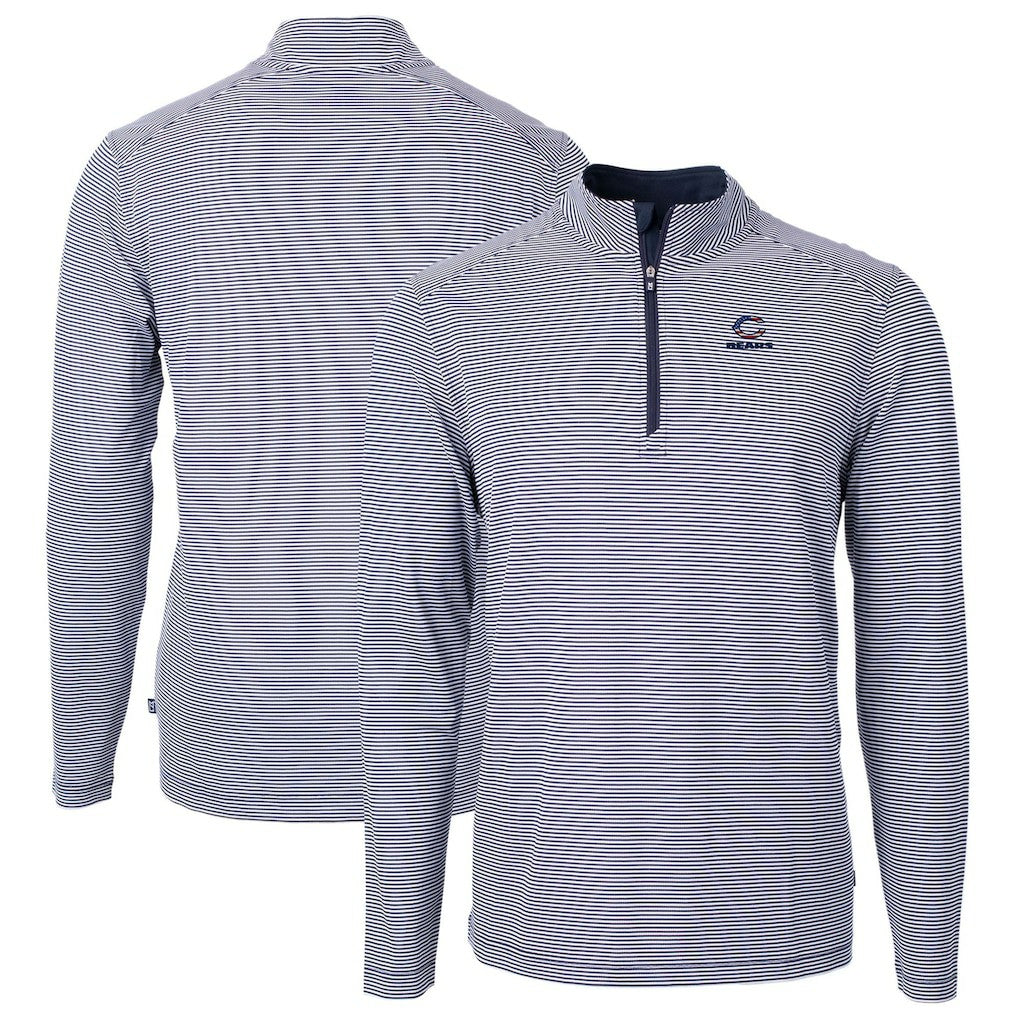 Chicago Bears Cutter & Buck Virtue Eco Pique Micro Stripe Recycled Quarter-Zip Pullover Top | NFL Outlet