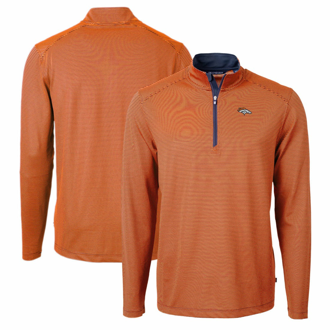 Denver Broncos Cutter & Buck Virtue Eco Pique Micro Stripe Recycled Quarter-Zip Pullover Top | NFL Hot
