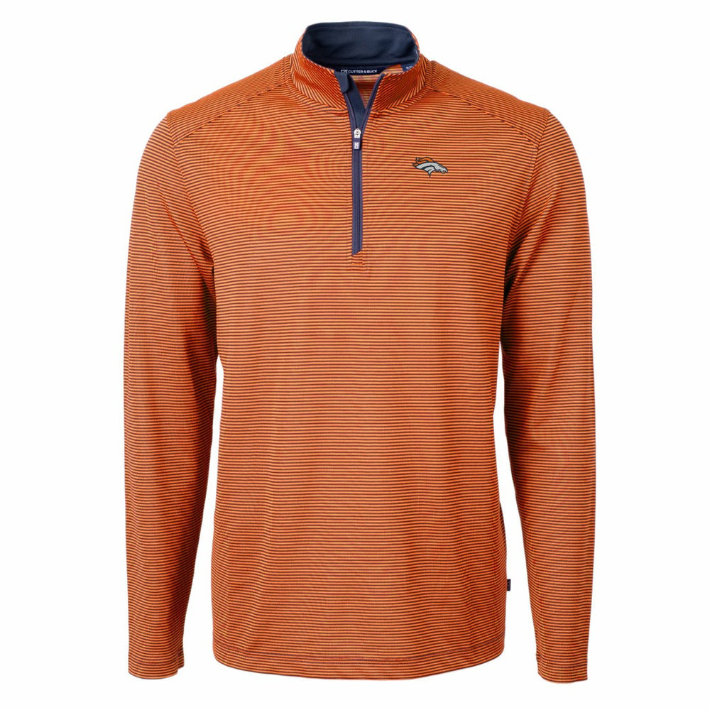 Denver Broncos Cutter & Buck Virtue Eco Pique Micro Stripe Recycled Quarter-Zip Pullover Top | NFL Hot